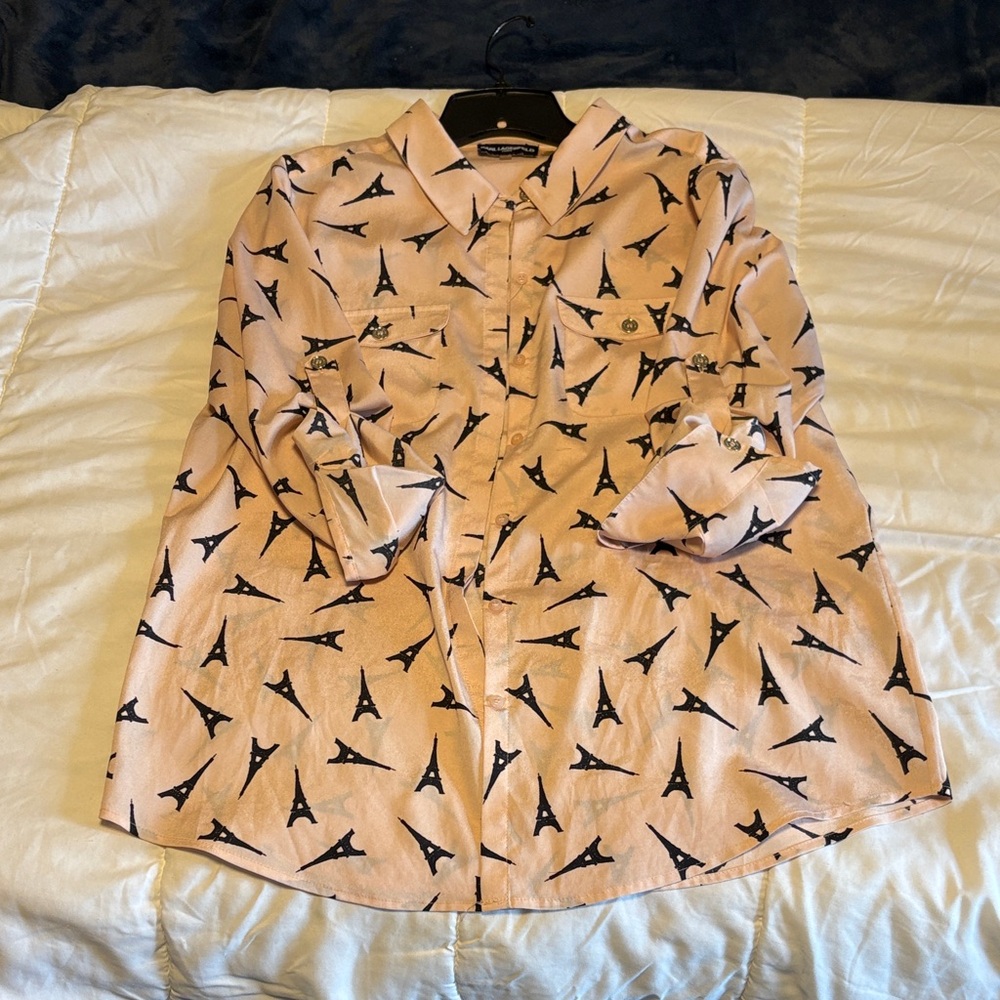 Karl Lagerfeld Pink and Black Button Down Shirt